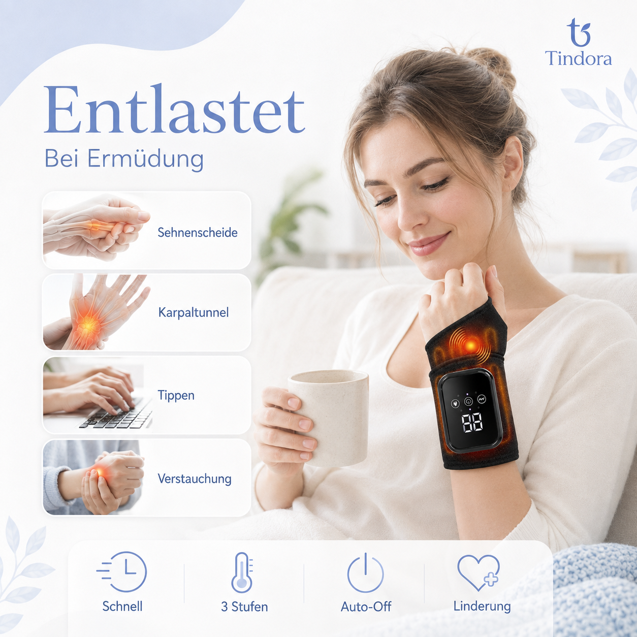 Beheizte Handgelenkbandage mit Vibration – 3 Stufen Wärme & Massage