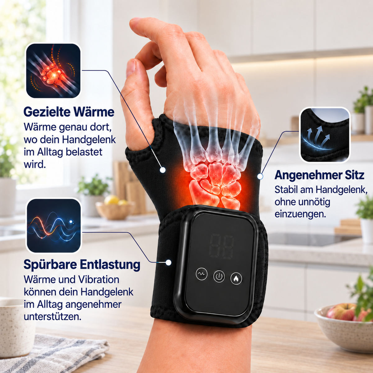Heatflow Bandage – Handgelenkbandage mit Wärme & Vibration